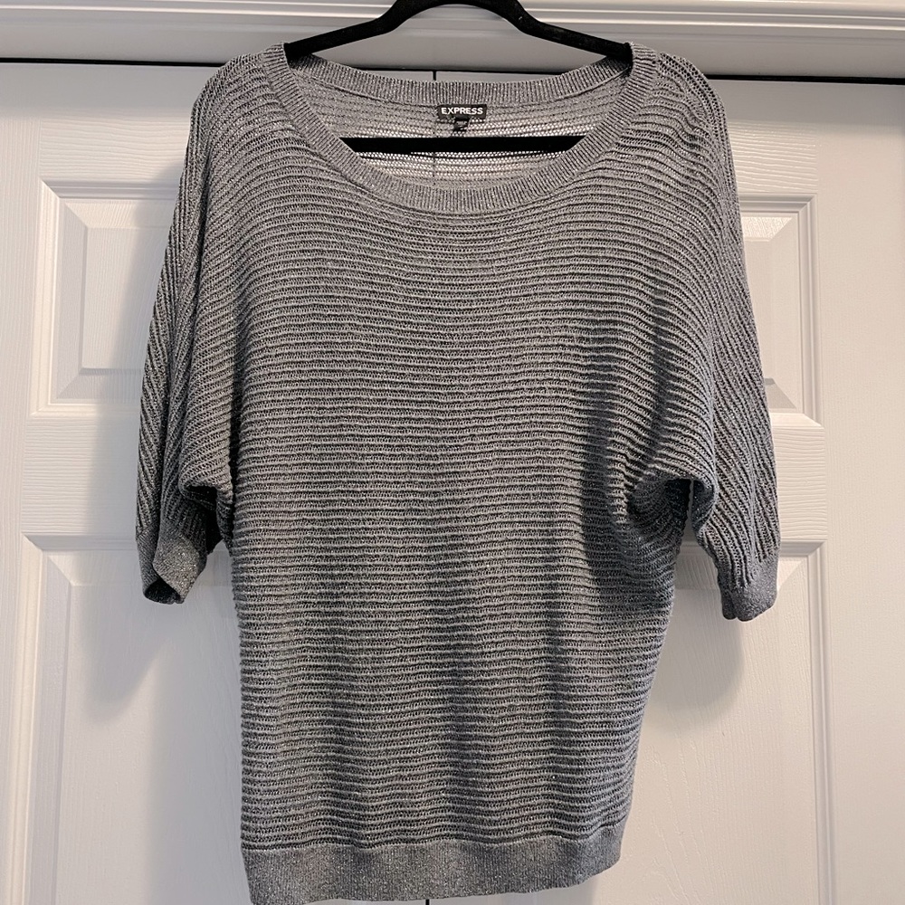 Express Gray and Silver Knit Top